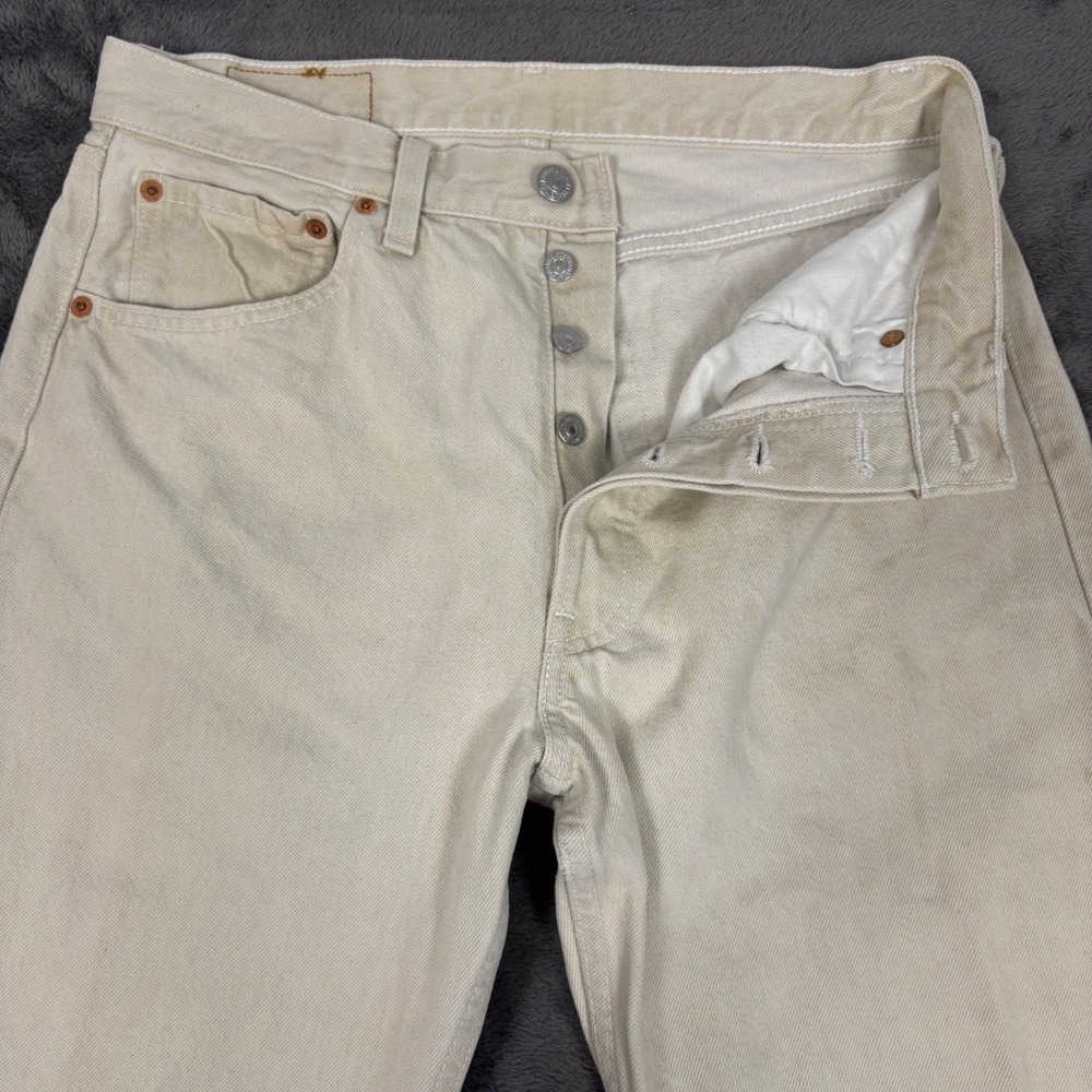 Levi's Jeans Mens 30 Cream 501 Original Fit Straight Leg Button Fly Off-White - Picture 3 of 10